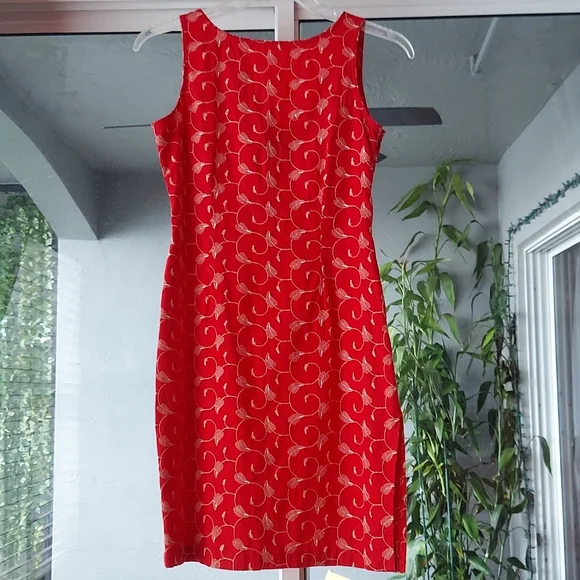 Esprit de Corp Red Embroidered Cotton Sheath Tank Dress with Side Slit Size  5/6